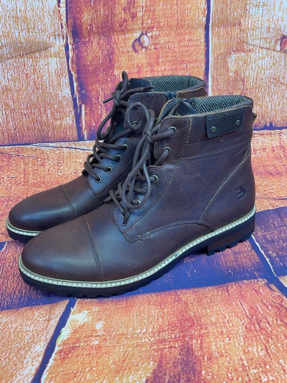 Bull Boxer Men's Brown Leather Lace-Up Cap-Toe Ankle Boots w/ Side Zipper Sz 11